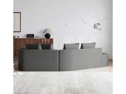 Sofá Esquinero Izquierdo Moderno Súper Grande 4 Plazas, con 4 Cojines, Chaise Longue Curva, Tejido Chenilla, Gris Antracita