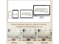 Sofá esquinero moderno de 4 plazas con almacenaje - reposabrazos laterales con bolsillos - 281 x 132 x 86 cm - terciopelo - Beige