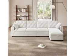Sofá esquinero moderno de 4 plazas con almacenaje - reposabrazos laterales con bolsillos - 281 x 132 x 86 cm - terciopelo - Beige