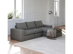 Sofá Esquinero Modular 3 Plazas, de Pana, con Chaise Longue Reversible, 3 Cojines y Almohadas Cervicales, Gris Antracita