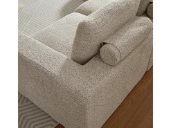 Sofá Esquinero Modular 3 Plazas, con Chaise Longue Curva Reversible, 3 Cojines y Almohadas Cervicales, Tejido Chenilla, Beige