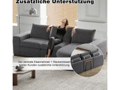Sofá Esquinero Modular Reversible 6 Plazas, con 6 Cojines y Almohadas Cervicales, Tejido Chenilla, Salón DIY, Gris