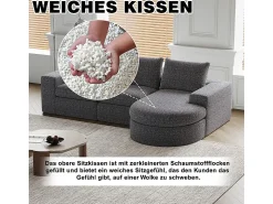 Sofá Esquinero Modular Reversible 6 Plazas, con 6 Cojines y Almohadas Cervicales, Tejido Chenilla, Salón DIY, Gris