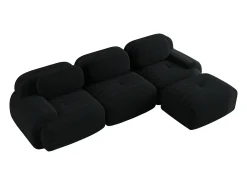 Sofá esquinero negro - Sofá de 3 plazas con reposabrazos curvos y cojines decorativos - pana