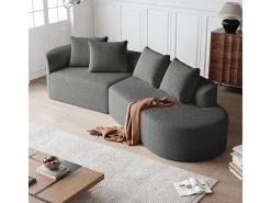 Sofá Esquinero Recto Moderno Súper Grande 4 Plazas, con 4 Cojines, Chaise Longue Curva, Tejido Chenilla, Gris Antracita