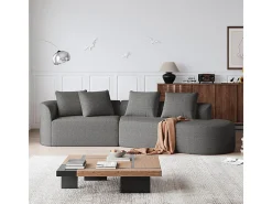 Sofá Esquinero Recto Moderno Súper Grande 4 Plazas, con 4 Cojines, Chaise Longue Curva, Tejido Chenilla, Gris Antracita