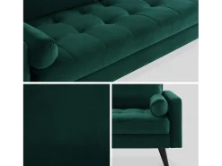 Sofá estilo escandinavo de terciopelo con patas de madera, 3 plazas