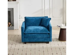 Sofá individual Cloud en tejido chenilla azul - Para salón, dormitorio y apartamento