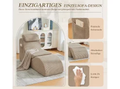 Sofá moderno con un diseño único y ergonómico - 160 x 66 x 90 cm - con cojín de asiento extraíble - terciopelo - caqui