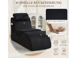 Sofá moderno con un diseño único y ergonómico - 160 x 66 x 90 cm - con cojín de asiento extraíble - terciopelo - negro