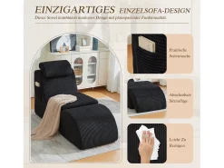 Sofá moderno con un diseño único y ergonómico - 160 x 66 x 90 cm - con cojín de asiento extraíble - terciopelo - negro