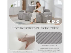 Sofá moderno de 2 plazas - 200 x 99 x 80 cm - con portavasos + bolsillo de almacenamiento - terciopelo - gris claro
