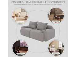 Sofá moderno de 2 plazas - 200 x 99 x 80 cm - con portavasos + bolsillo de almacenamiento - terciopelo - gris claro