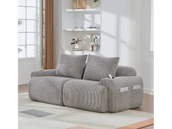 Sofá moderno de 2 plazas - 200 x 99 x 80 cm - con portavasos + bolsillo de almacenamiento - terciopelo - gris claro