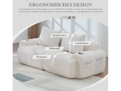 Sofá moderno de 2 plazas - 200 x 99 x 80 cm - con portavasos + bolsillo de almacenamiento - terciopelo - beige