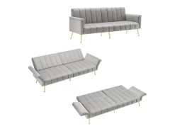 Sofá moderno de terciopelo gris con respaldo y reposabrazos ajustables – para salón, dormitorio o cine en casa