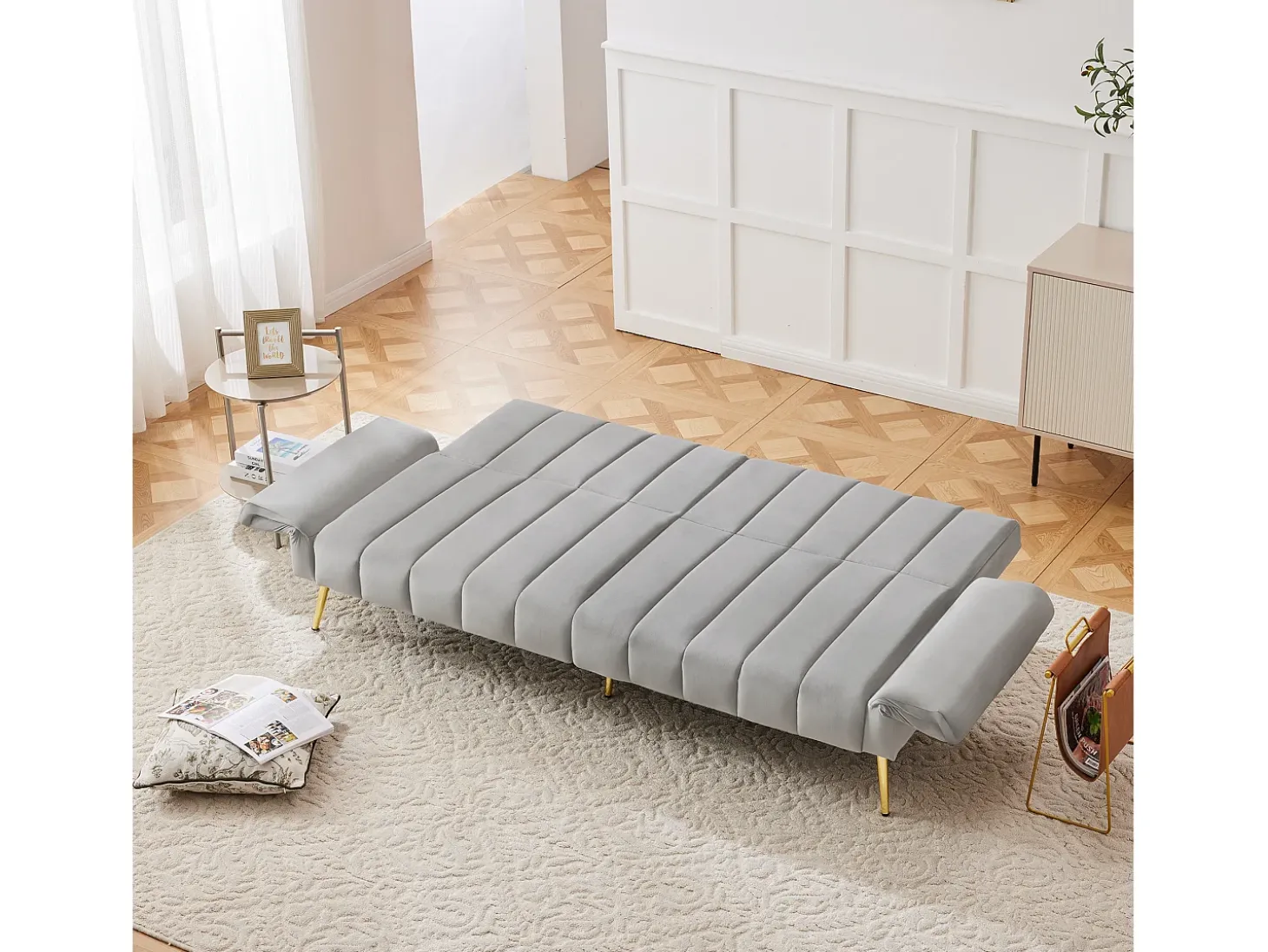 Sofá moderno de terciopelo gris con respaldo y reposabrazos ajustables – para salón, dormitorio o cine en casa