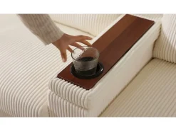 Sofá moderno en forma de U - con USB, Type-C y lámpara de lectura - con luces LED en la puerta - con portavasos y 2 reposapiés - pana acanalada - Beige