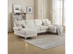 Sofá moderno en forma de U - 272 x 136 x 88 cm - con 2 asientos reclinables para salón dormitorio - Chenilla - beige