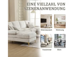 Sofá moderno en forma de U - 272 x 136 x 88 cm - con 2 asientos reclinables para salón dormitorio - Chenilla - beige