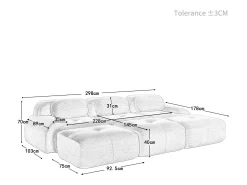 Sofá modular 3 plazas + 3 pouf - pana - con 3 cojines - densidad asiento 32kg/m³ - 298x178x70cm - Verde