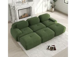 Sofá modular 3 plazas + 3 pouf - pana - con 3 cojines - densidad asiento 32kg/m³ - 298x178x70cm - Verde