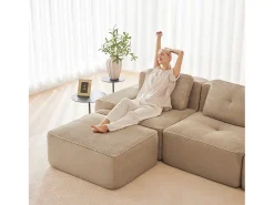 Sofá Modular 4 plazas en Pana, con 4 cojines, 382x104x69cm, Beige