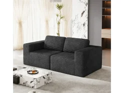 Sofá Modular 2 plazas en Pana, con 2 cojines, 202x101x82cm, Negro