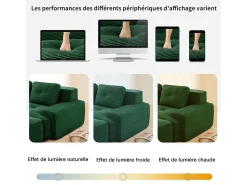 Sofá Modular 2 plazas en Pana, con otomana y 2 cojines, 204x177x69cm, Verde