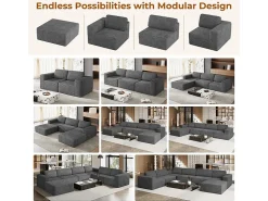 Sofá Modular 2 plazas en Pana, con 2 cojines, 202x101x82cm, Gris