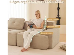 Sofá Modular 4 plazas en Pana, con otomana y 4 cojines, 382x177x69cm, Beige