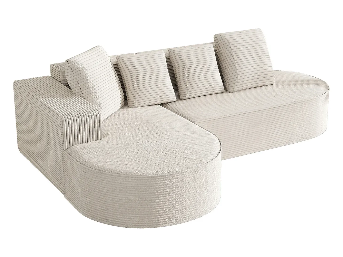 Sofá modular con chaise longue en L, asiento profundo, relleno de espuma comprimida, blanco