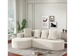Sofá modular con chaise longue en L, asiento profundo, relleno de espuma comprimida, blanco