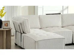 Sofá modular convertible en terciopelo gris - 6 plazas - ergonómico - con bolsillos de almacenamiento - 308x154x82cm