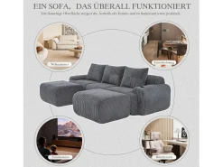Sofá modular de 3 plazas - 268 x 174 x 80 cm - con 2 pufs + portavasos + bolsillo de almacenamiento - terciopelo - gris oscuro