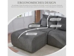 Sofá modular de 3 plazas - 268 x 174 x 80 cm - con 2 pufs + portavasos + bolsillo de almacenamiento - terciopelo - gris oscuro