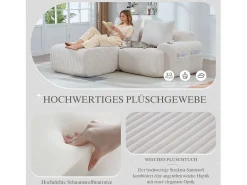 Sofá modular de 2 plazas - 200 x 174 x 80 cm - con 1 otomana + portavasos + bolsillo de almacenamiento - terciopelo - beige
