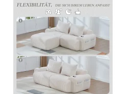 Sofá modular de 2 plazas - 200 x 174 x 80 cm - con 1 otomana + portavasos + bolsillo de almacenamiento - terciopelo - beige