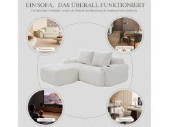 Sofá modular de 2 plazas - 200 x 174 x 80 cm - con 1 otomana + portavasos + bolsillo de almacenamiento - terciopelo - beige