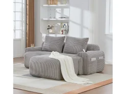 Sofá modular de 2 plazas - 200 x 174 x 80 cm - con 1 otomana + portavasos + bolsillo de almacenamiento - terciopelo - gris claro