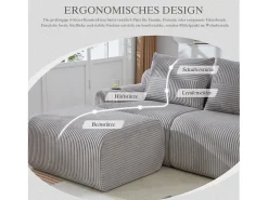 Sofá modular de 2 plazas - 200 x 174 x 80 cm - con 1 otomana + portavasos + bolsillo de almacenamiento - terciopelo - gris claro