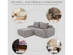 Sofá modular de 2 plazas - 200 x 174 x 80 cm - con 1 otomana + portavasos + bolsillo de almacenamiento - terciopelo - gris claro