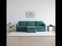 Sofá Modular de 3 Plazas Azul con Puff - Diseño Equilibrado, Tela FlexiPet, Estructura de Madera Maciza