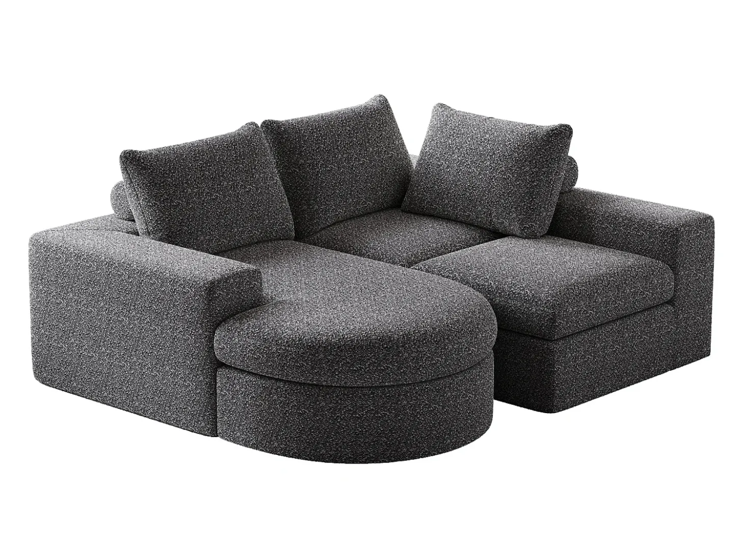 Sofá modular de 3 plazas en tela de chenilla gris con chaise longue redondeada - Respaldo acolchado