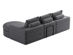 Sofá modular de 3 plazas en tela de chenilla gris con chaise longue redondeada - Respaldo acolchado