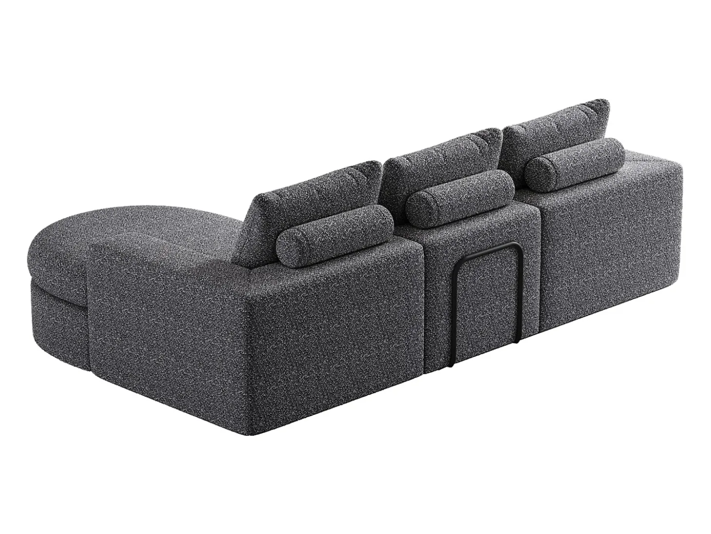 Sofá modular de 3 plazas en tela de chenilla gris con chaise longue redondeada - Respaldo acolchado