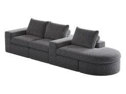 Sofá modular de 3 plazas en tela de chenilla gris con chaise longue redondeada - Respaldo acolchado