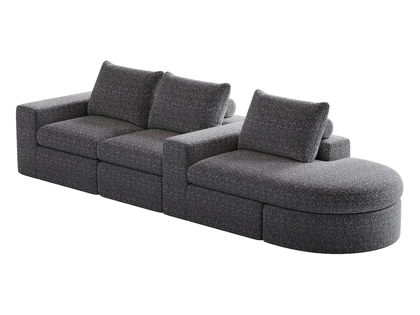 Sofá modular de 3 plazas en tela de chenilla gris con chaise longue redondeada - Respaldo acolchado