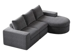 Sofá modular de 3 plazas en tela de chenilla gris con chaise longue redondeada - Respaldo acolchado