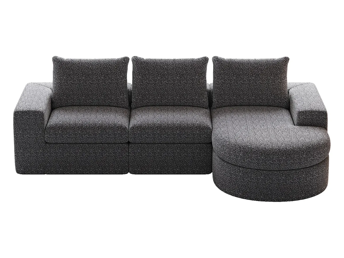 Sofá modular de 3 plazas en tela de chenilla gris con chaise longue redondeada - Respaldo acolchado